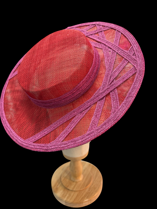 Red Boater with Pink Straw Braid
