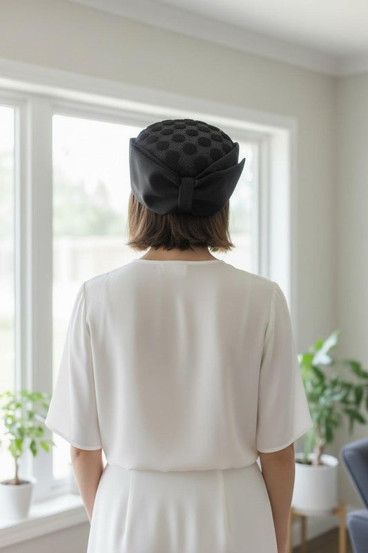 Black Textured Lace Pillbox Hat