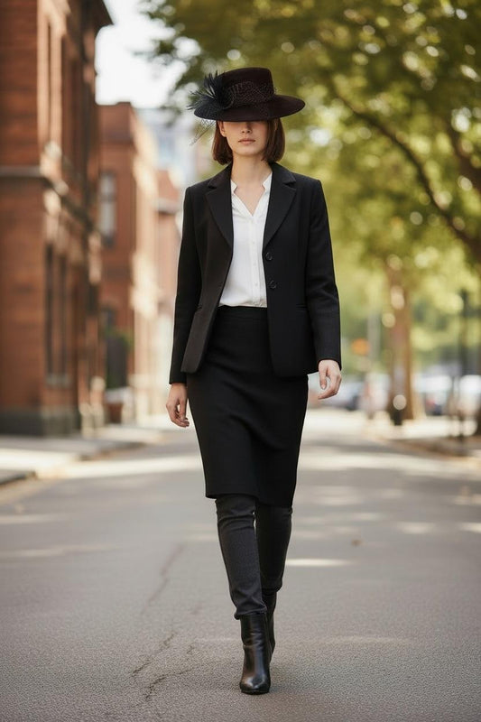 Black Felt Hat with Feather trim