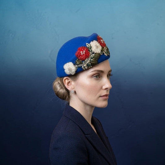 Cobalt Blue Felt Air Hostess Style Hat