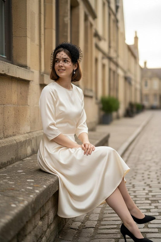 Black Felt Vintage Bibi Half Hat