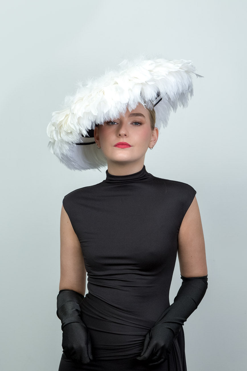 White Feather Wide Brimmed Hat
