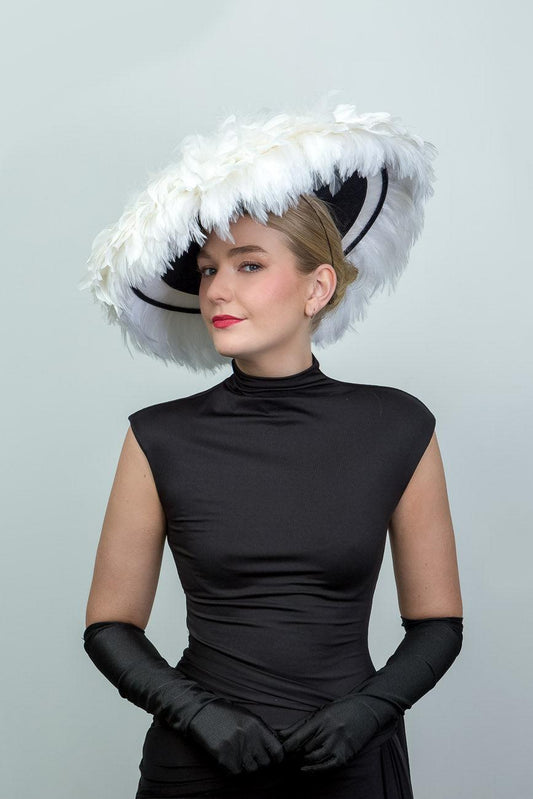 White Feather Wide Brimmed Hat