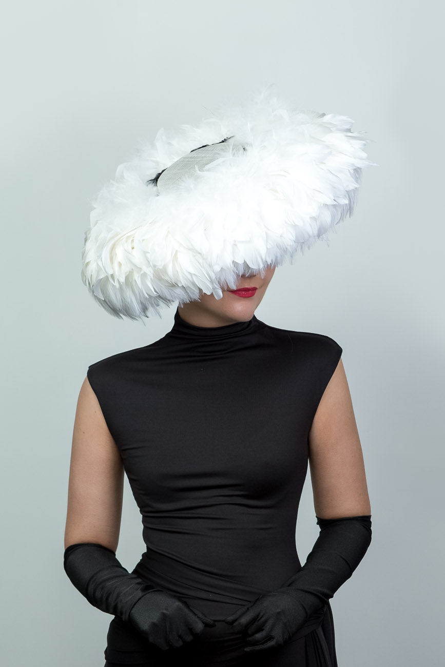 White Feather Wide Brimmed Hat