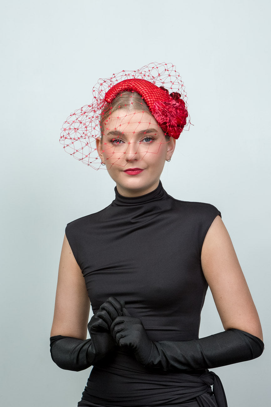 Red Curved Vintage Style Fascinator