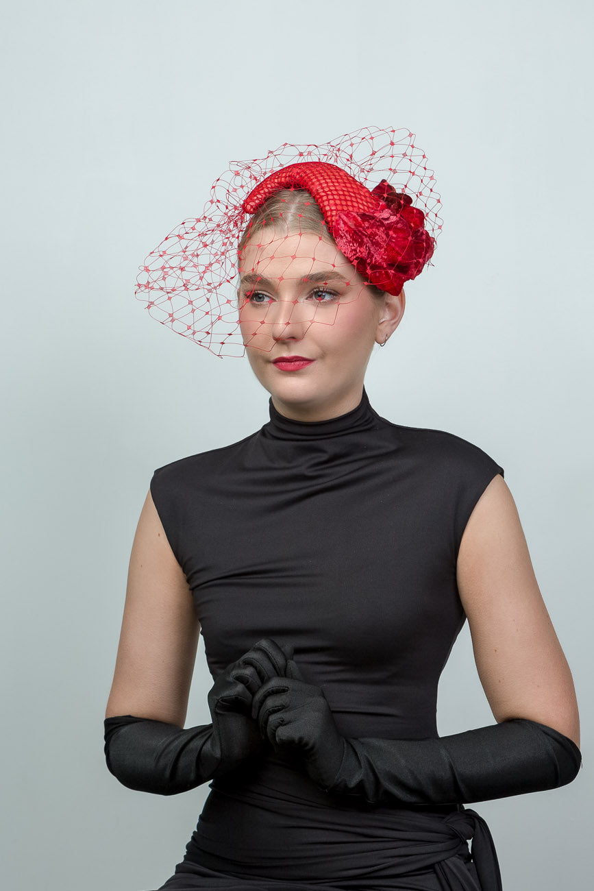 Red Curved Vintage Style Fascinator