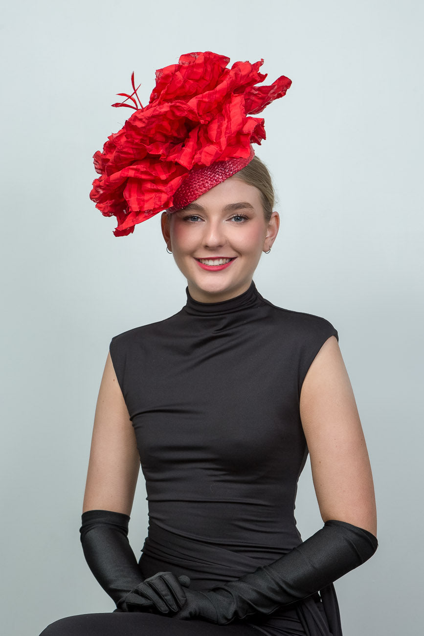 Red Silk Large Flower Fascinator