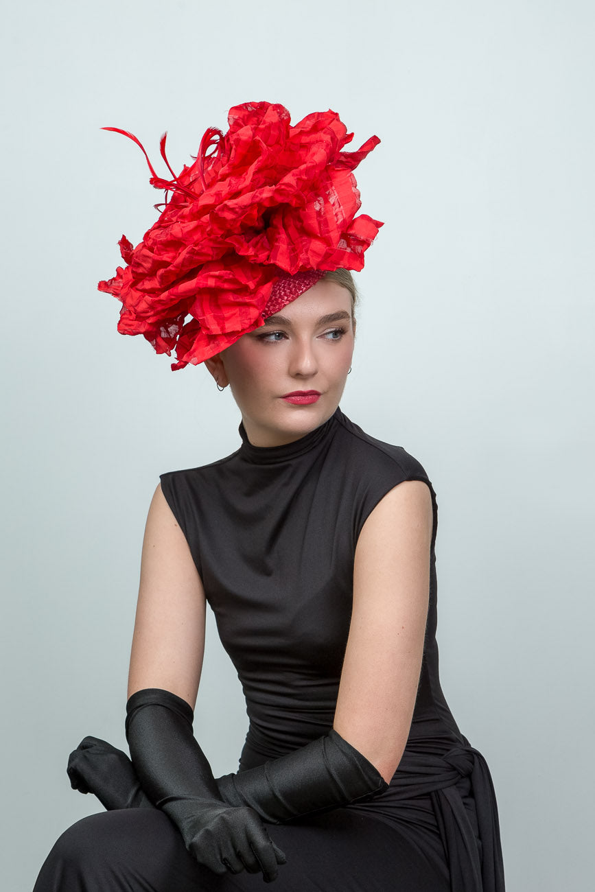 Red Silk Large Flower Fascinator