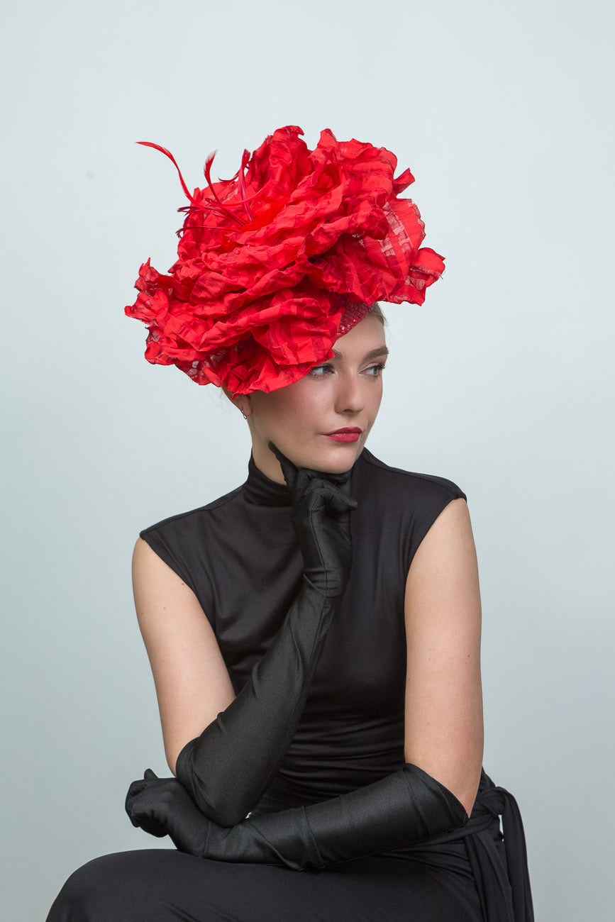 Red Silk Large Flower Fascinator
