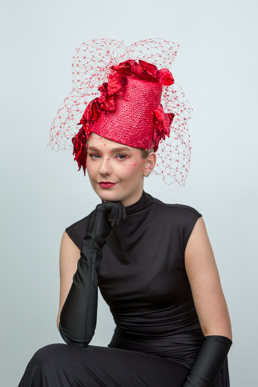 Red Straw Fez Hat