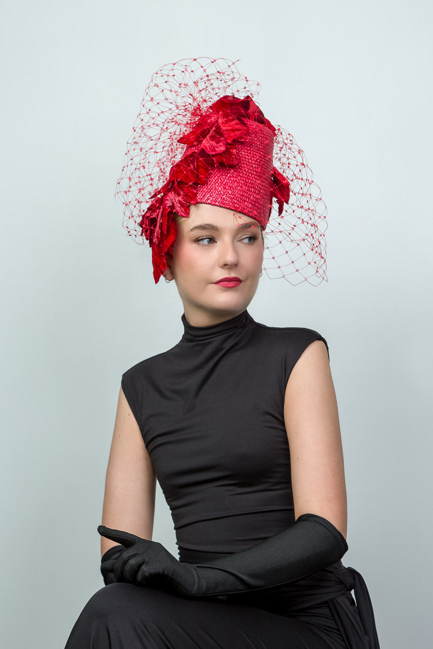 Red Straw Fez Hat
