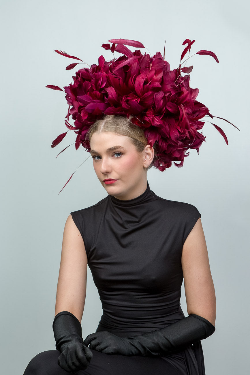 Burgundy Feather Fascinator