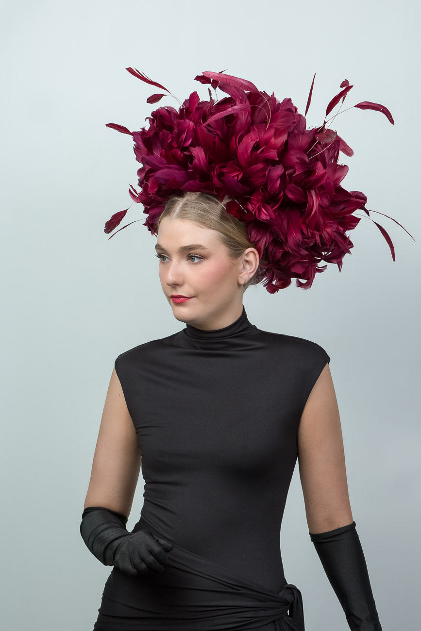 Burgundy Feather Fascinator