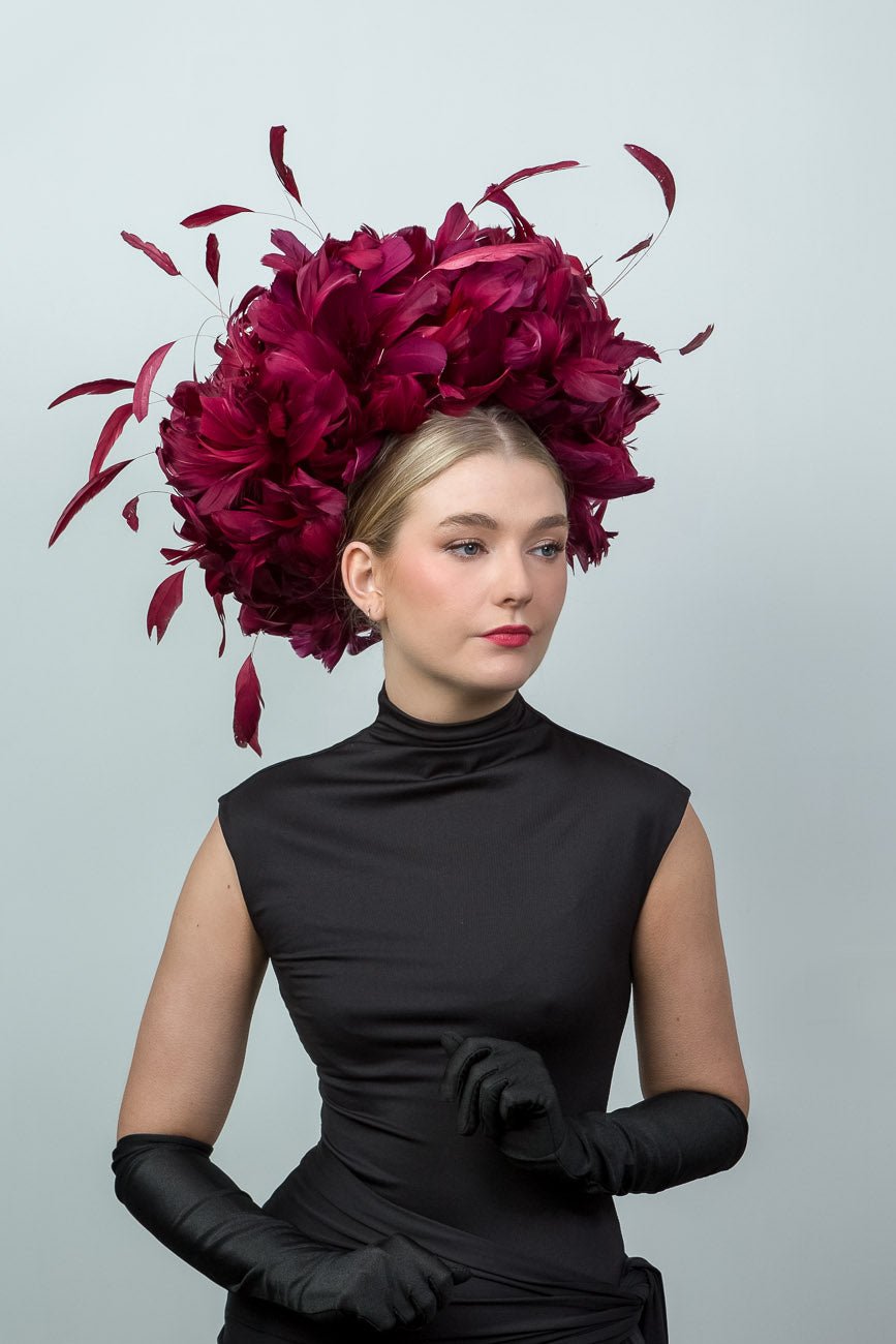 Burgundy Feather Fascinator