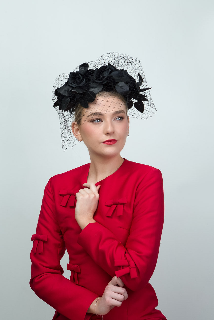 Black Silk Roses Fascinator
