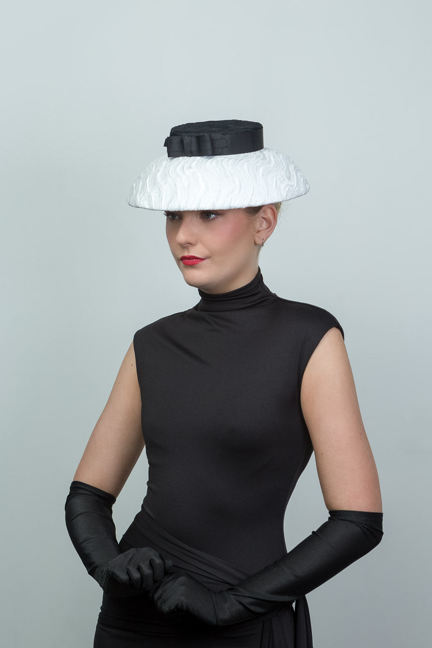 White and Black Short Curved Brim Hat