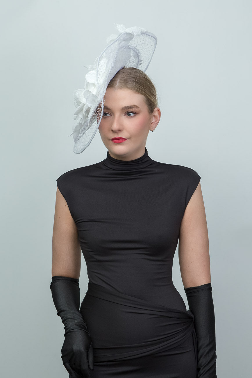 White Sheer Lace Upsweep Fascinator
