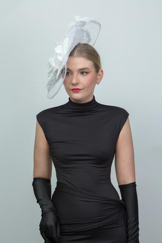 White Sheer Lace Upsweep Fascinator