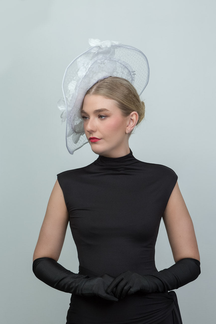 White Sheer Lace Upsweep Fascinator