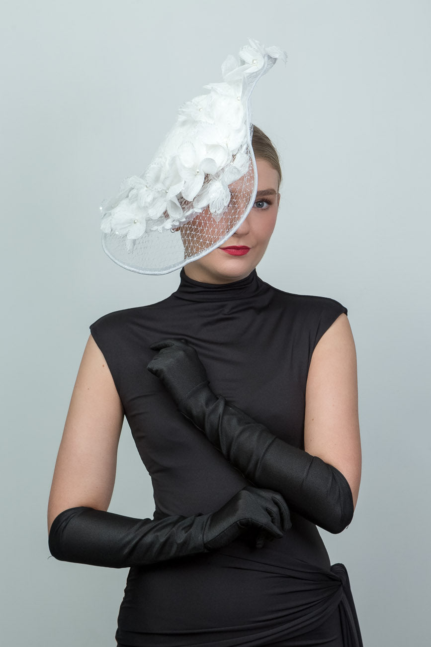 White Sheer Lace Upsweep Fascinator