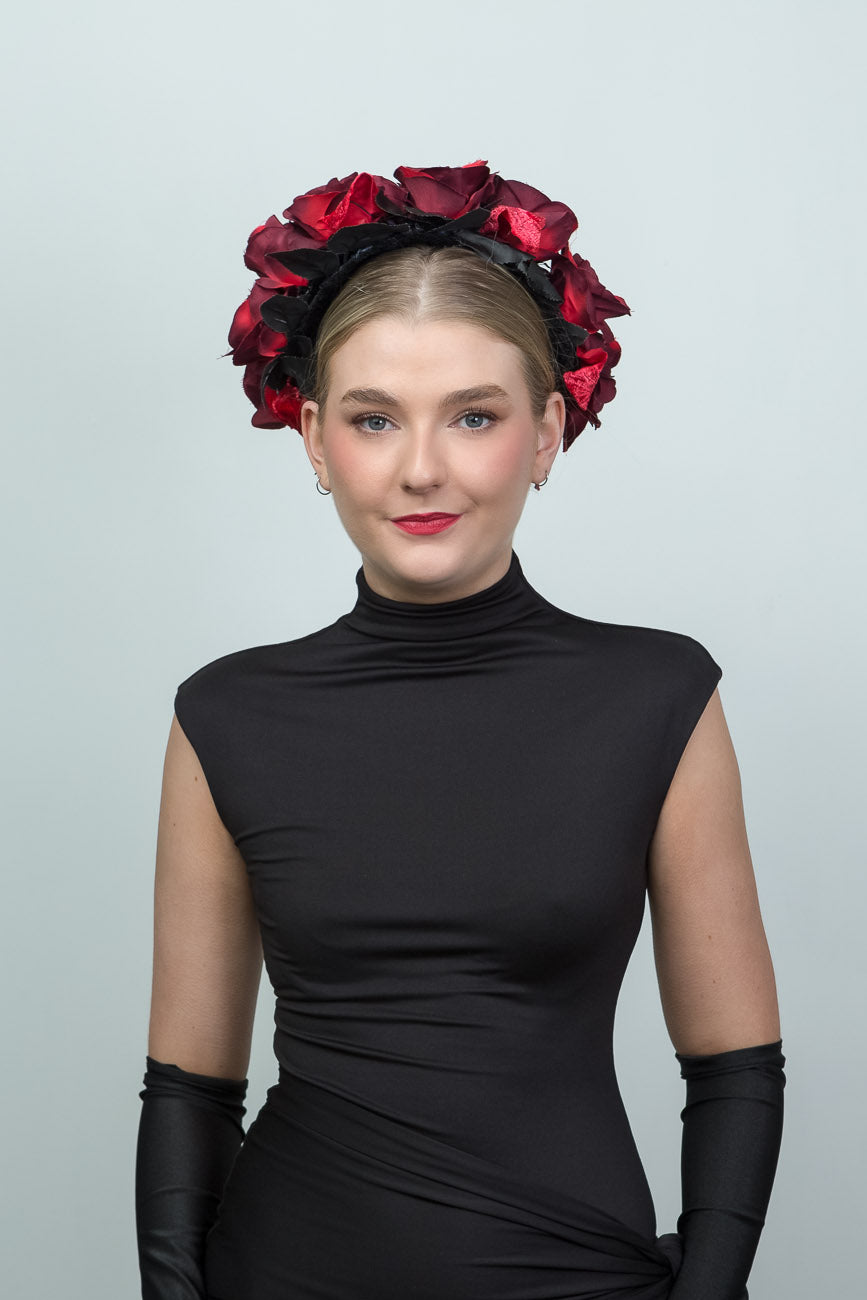 Red and Black Silk Rose Halo