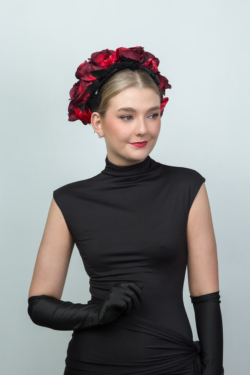 Red and Black Silk Rose Halo