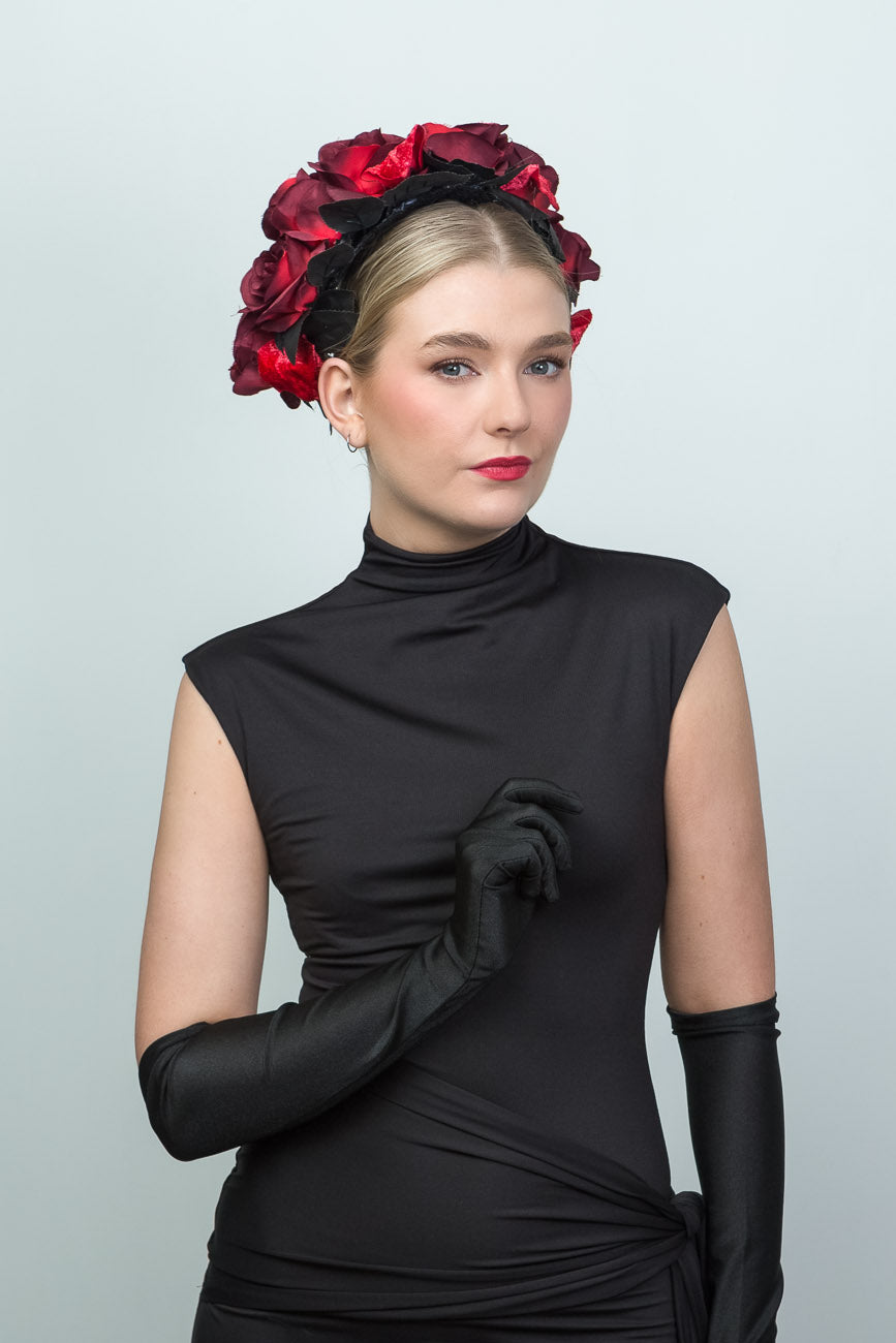 Red and Black Silk Rose Halo