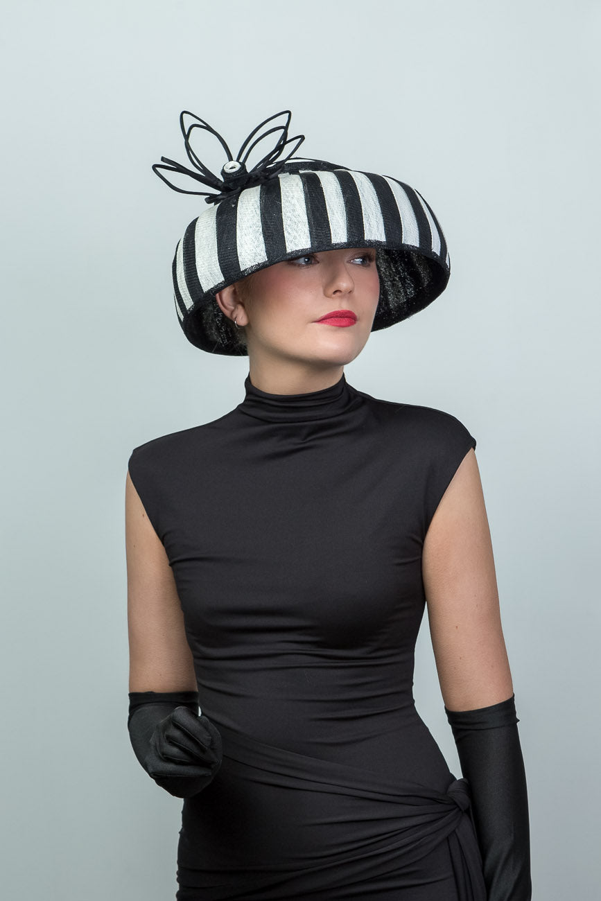Black and White Striped Retro Brim Hat