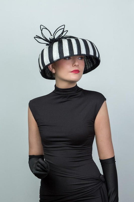 Black and White Striped Retro Brim Hat