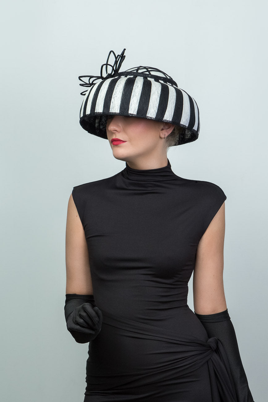 Black and White Striped Retro Brim Hat
