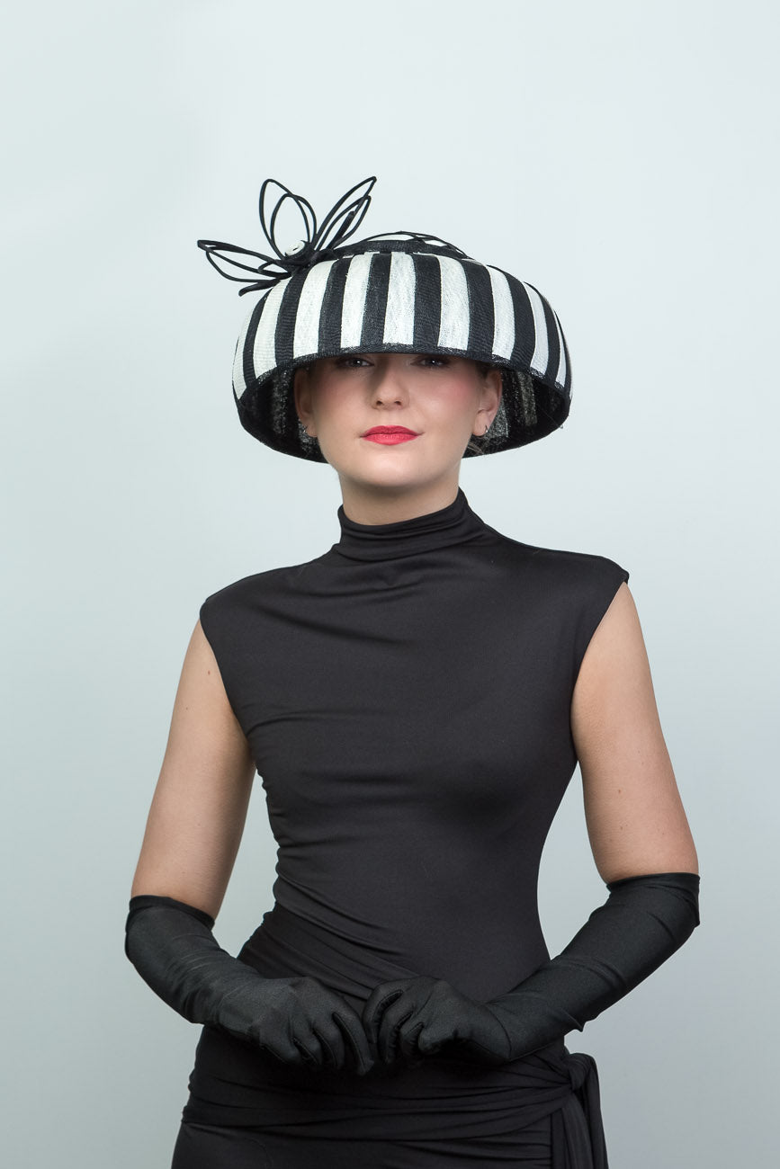 Black and White Striped Retro Brim Hat