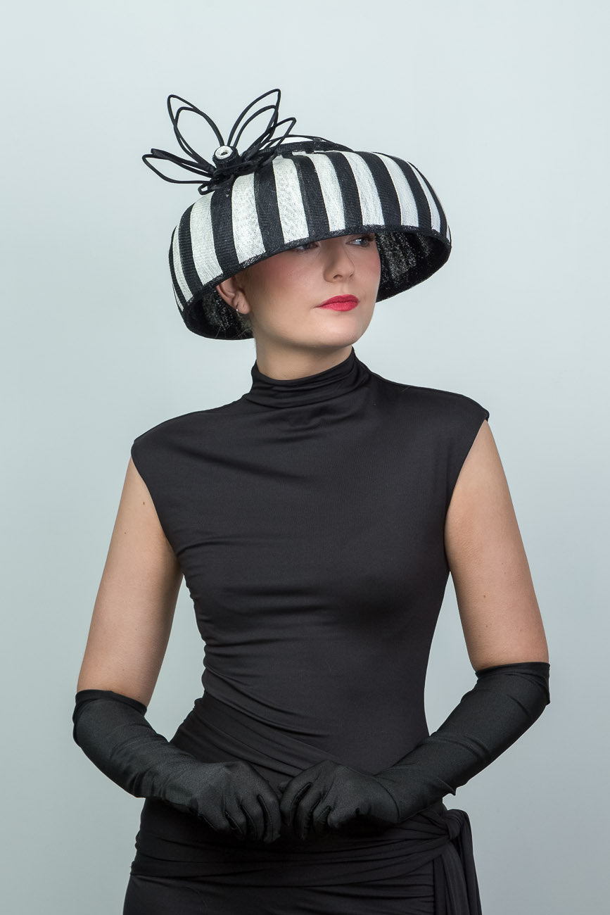 Black and White Striped Retro Brim Hat