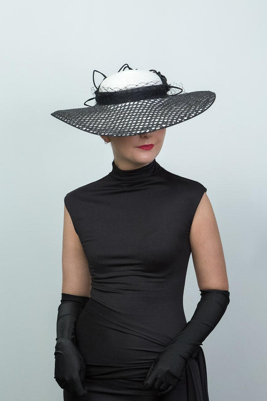 Black and White Textured Brimmed Hat