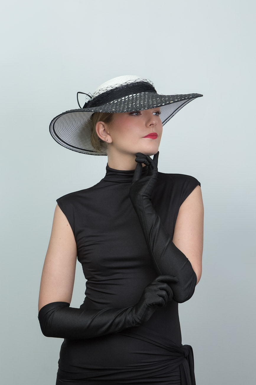 Black and White Textured Brimmed Hat