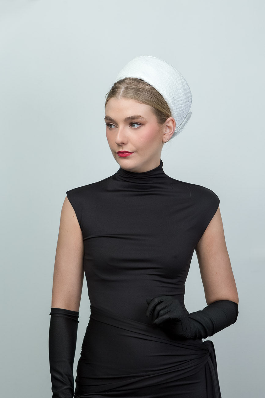 White Fabric Pillbox with Bow