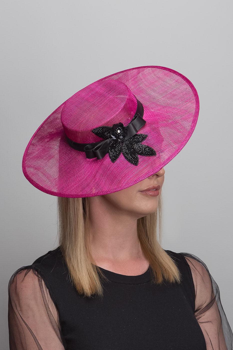 Pink Black Boater Hat