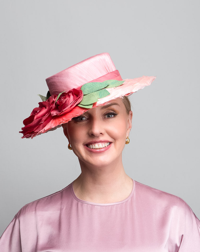 Pink Feather Silk Flower Hat