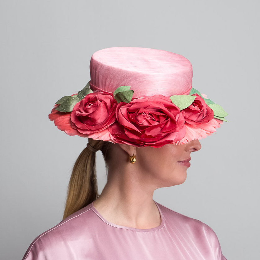 Pink Feather Silk Flower Hat