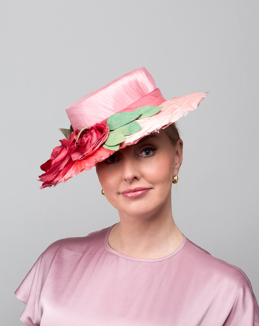 Pink Feather Silk Flower Hat