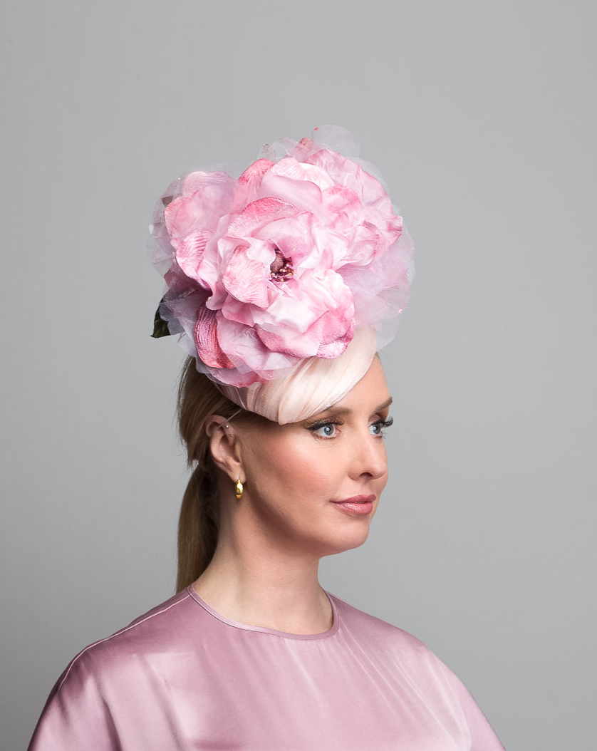 Pink Handpainted Flower Percher Hat