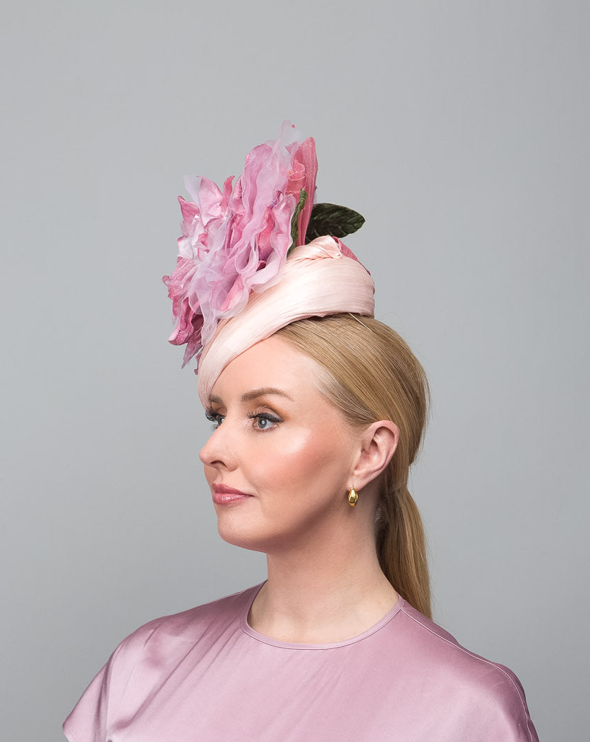 Pink Handpainted Flower Percher Hat