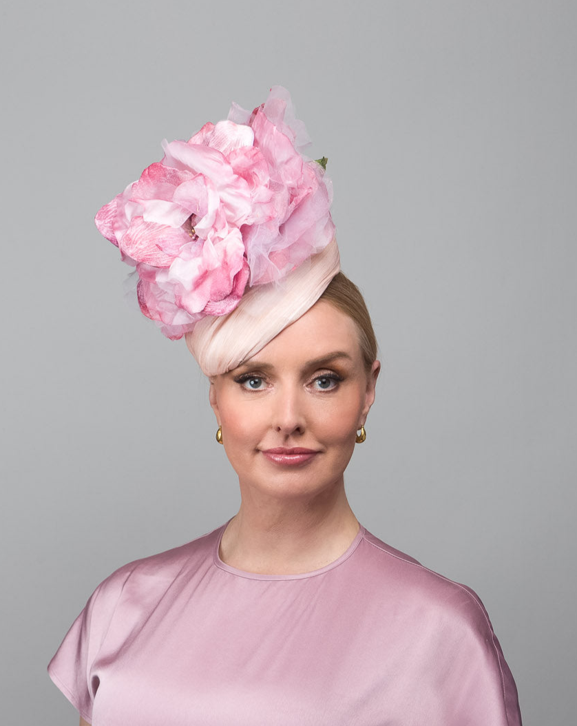 Pink Handpainted Flower Percher Hat