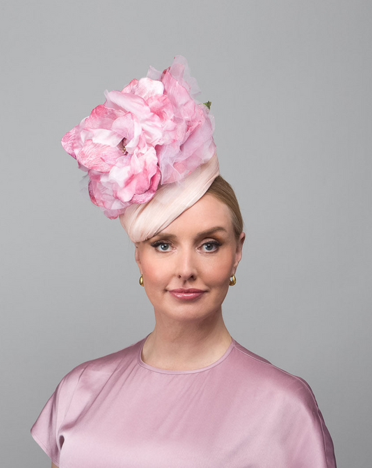 Pink Handpainted Flower Percher Hat