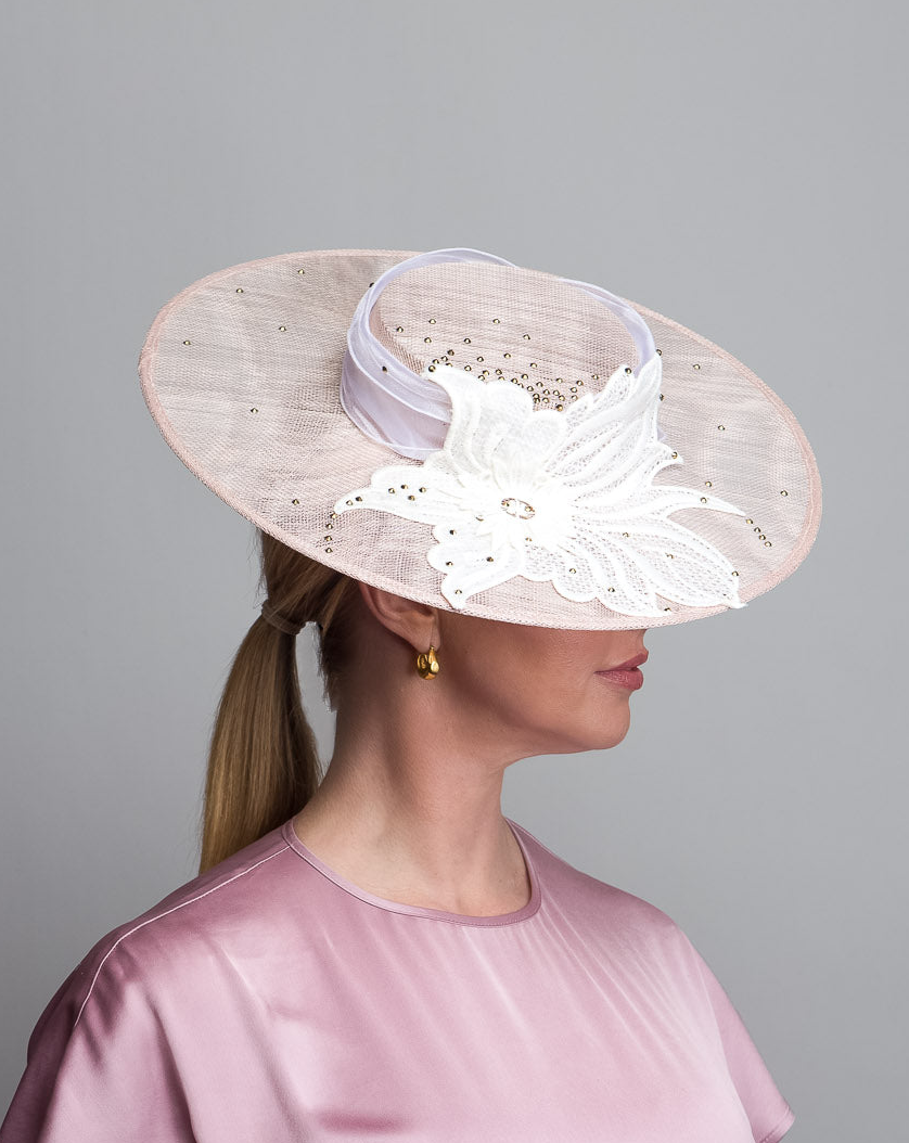 Light Pink White Lace Boater