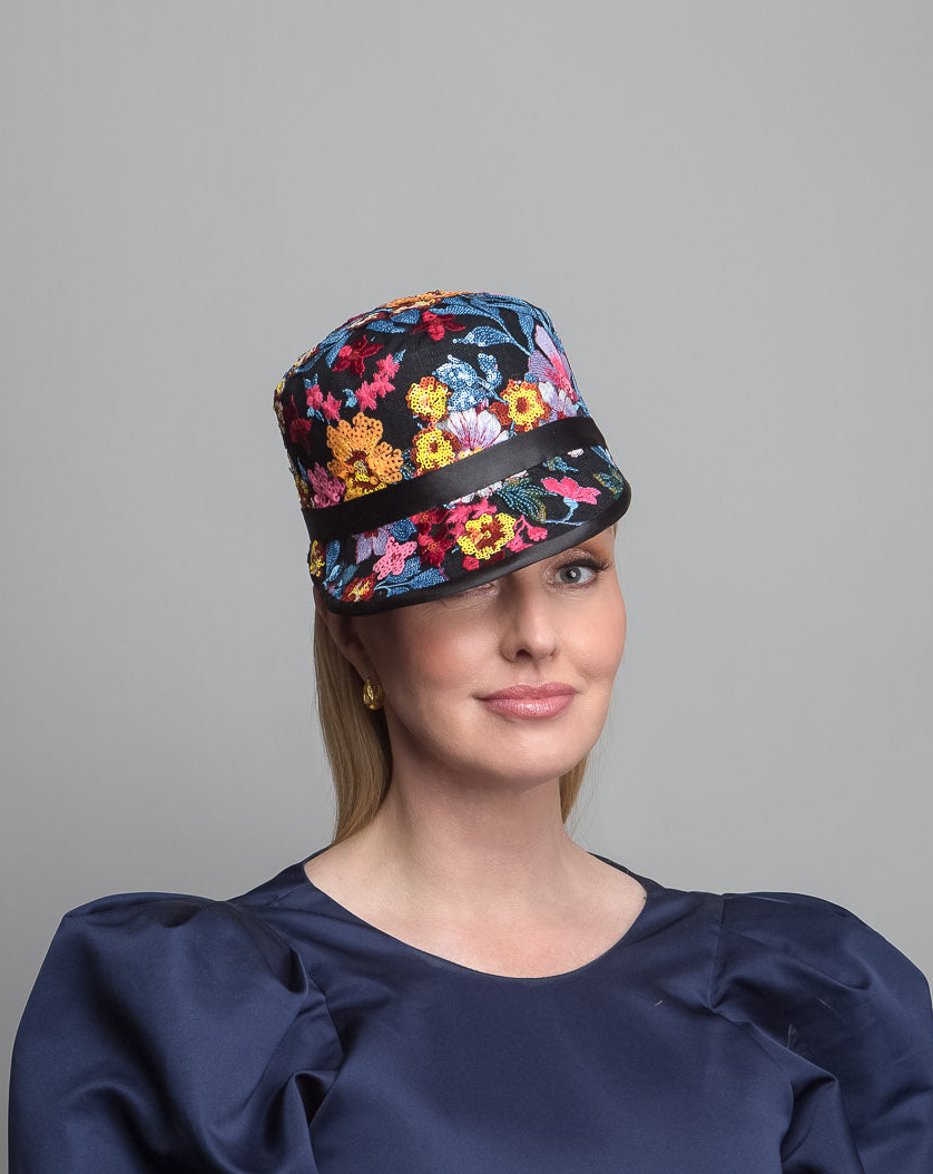 Beaded Floral Brimmed Cap