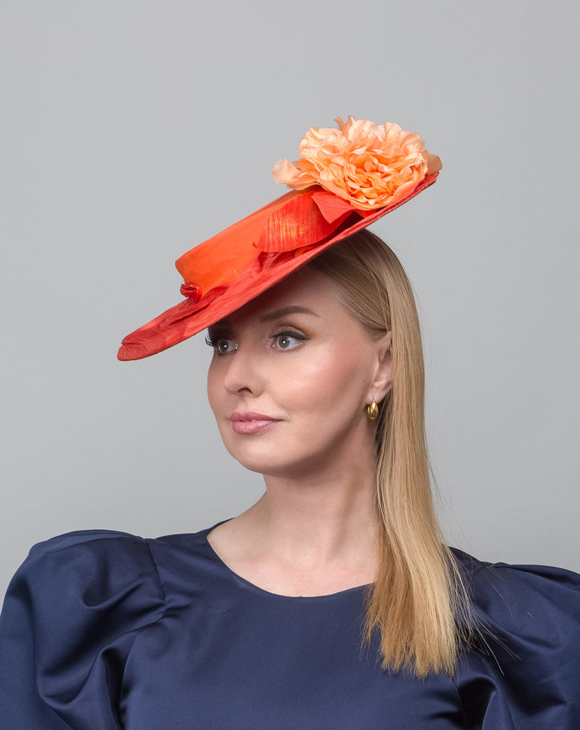 Orange Brimmed Boater Hat