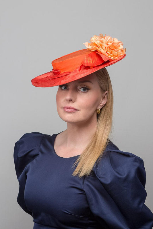 Orange Brimmed Boater Hat