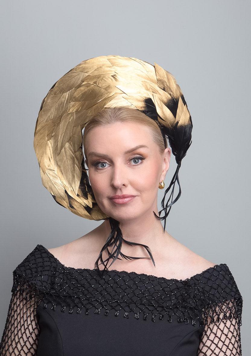 Gold Black Feather Fascinator