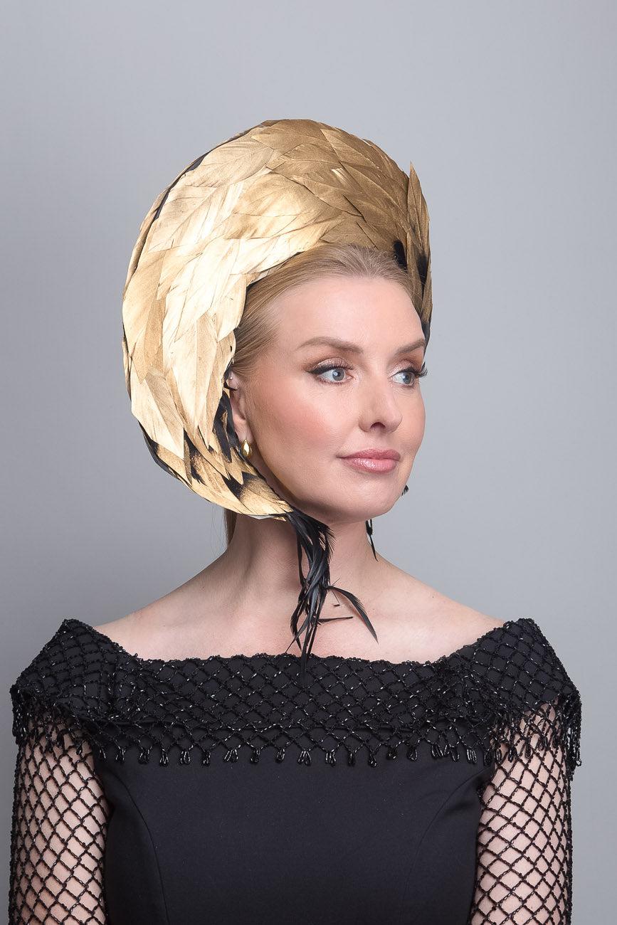 Gold Black Feather Fascinator