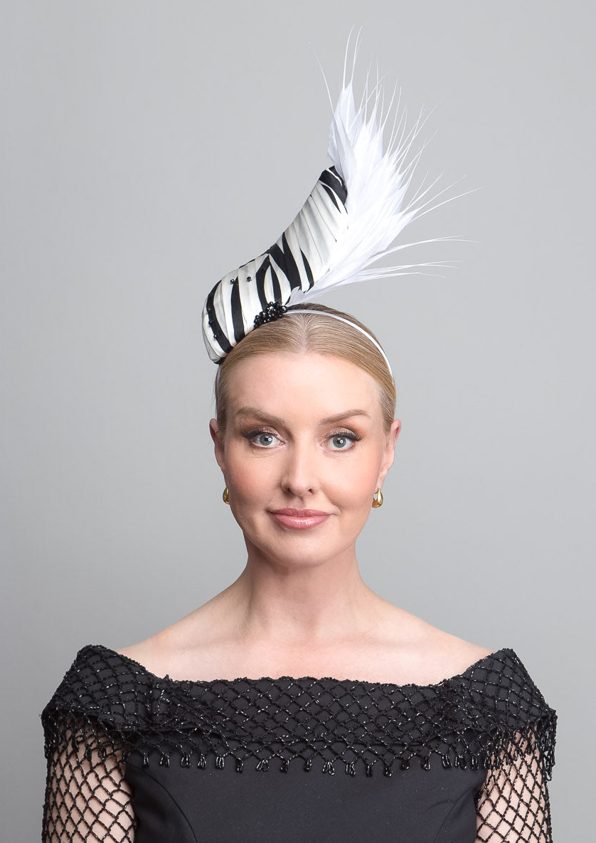 White Black Feather Fascinator